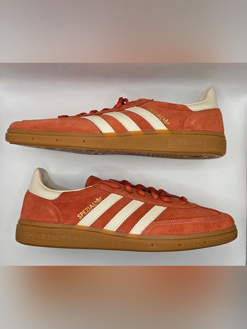adidas Handball Spezial Low-Top Suede Sneakers in Orange and White Mens Size 10